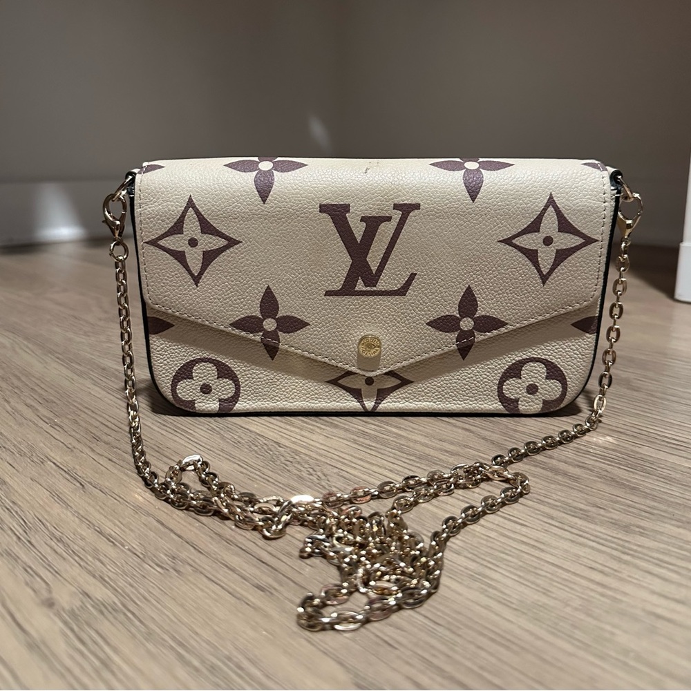 Louis Vuitton Cream and Brown Clutch with Chain